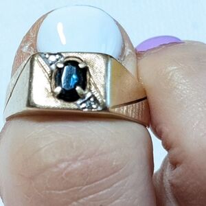 Vtg 1912 Weinman brothers 10k solid gold blue sapphire ring 3.7g. diamond accent